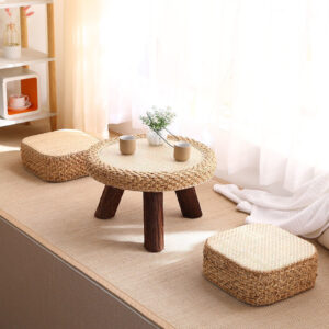 Handmade Rattan Round Coffee Table - Boho Bay Window Accent Table