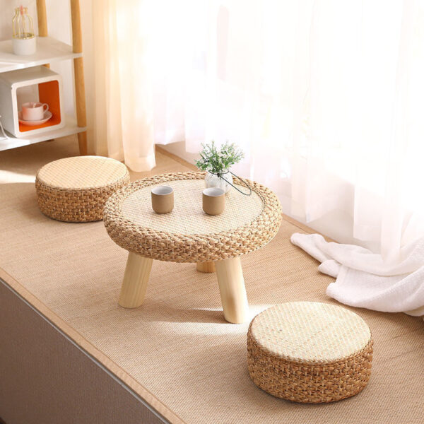 Handmade Rattan Round Coffee Table - Boho Bay Window Accent Table - Image 2