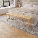 Solid Wood Slatted Bench - Durable Hardwood Seating for Entryway, Bedroom & Living Room