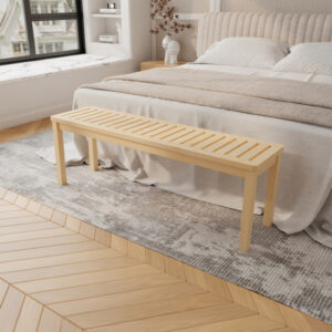 Solid Wood Slatted Bench - Durable Hardwood Seating for Entryway, Bedroom & Living Room