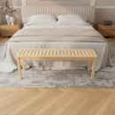 Solid Wood Slatted Bench - Durable Hardwood Seating for Entryway, Bedroom & Living Room